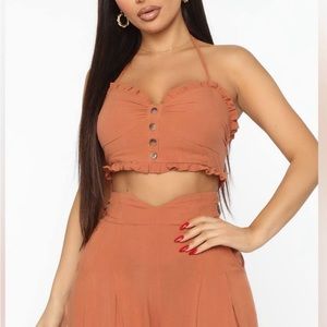 Free People Linen Crop Top Bandeau Spaghetti Halter Rust Orange size 4